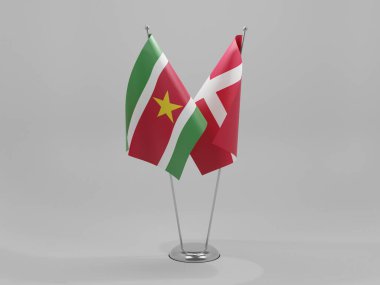 Danimarka - Suriname Cooperation Flags, Beyaz Arkaplan - 3D Render