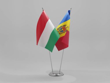 Moldova - Macaristan İşbirliği Bayrakları, Beyaz Arkaplan - 3D Render