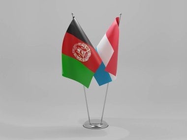Lüksemburg - Afganistan İşbirliği Bayrakları, Beyaz Arkaplan - 3D Render