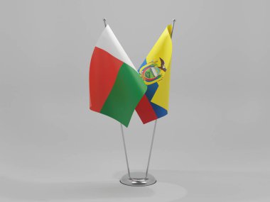 Ekvador - Madagaskar İşbirliği Bayrakları, Beyaz Arkaplan - 3D Render