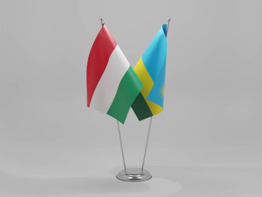 Ruanda - Macaristan İşbirliği Bayrakları, Beyaz Arkaplan - 3D Render