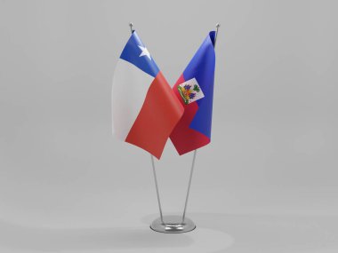 Haiti - Şili İşbirliği Bayrakları, Beyaz Arkaplan - 3D Render