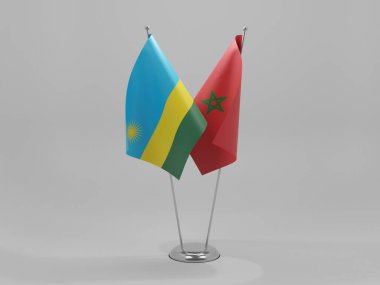 Fas - Ruanda İşbirliği Bayrakları, Beyaz Arkaplan - 3D Render