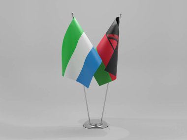 Malawi - Sierra Leone İşbirliği Bayrakları, Beyaz Arkaplan - 3D Render