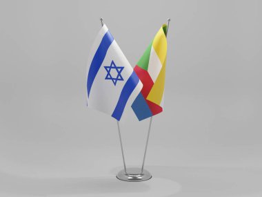 Komoros - İsrail İşbirliği Bayrakları, Beyaz Arkaplan - 3D Render