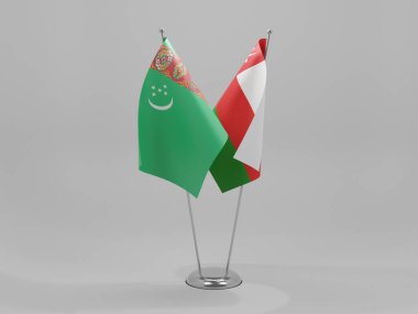 Umman - Türkmenistan İşbirliği Bayrakları, Beyaz Arkaplan - 3D Render