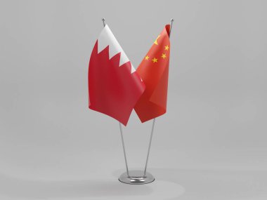 Çin - Bahreyn İşbirliği Bayrakları, Beyaz Arkaplan - 3D Render