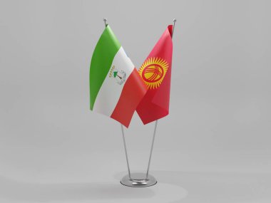 Kırgızistan - Ekvator Ginesi İşbirliği Bayrakları, Beyaz Arkaplan - 3D Render