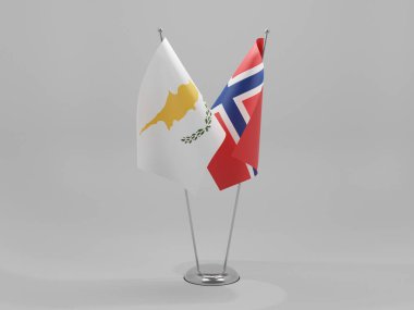 Norveç - Kıbrıs İşbirliği Bayrakları, Beyaz Arkaplan - 3D Hazırlama