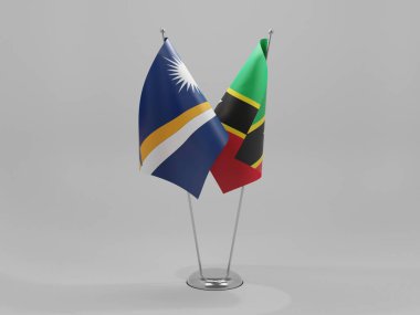 Saint Kitts ve Nevis - Marshall Adaları İşbirliği Bayrakları, Beyaz Arkaplan - 3D Render