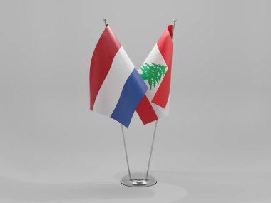 Lübnan - Hollanda İşbirliği Bayrakları, Beyaz Arkaplan - 3D Render