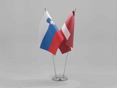 Letonya - Slovenya İşbirliği Bayrakları, Beyaz Arkaplan - 3D Render