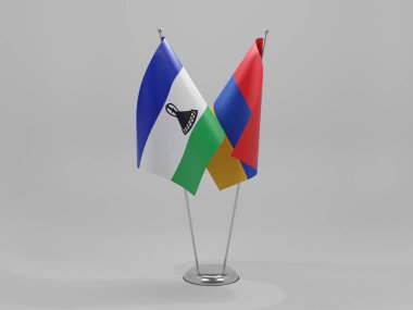 Ermenistan - Lesotho İşbirliği Bayrakları, Beyaz Arkaplan - 3D Render