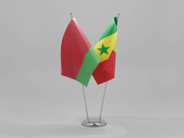 Senegal - Belarus İşbirliği Bayrakları, Beyaz Arkaplan - 3D Render