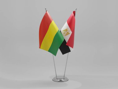 Mısır - Bolivya İşbirliği Bayrakları, Beyaz Arkaplan - 3D Render