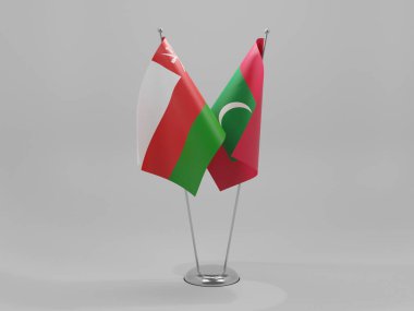 Maldivler - Umman İşbirliği Bayrakları, Beyaz Arkaplan - 3D Render