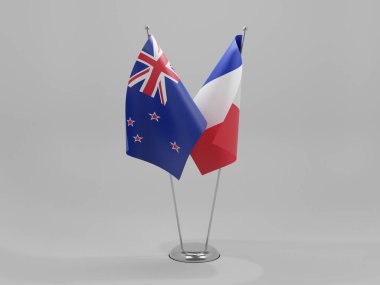 Fransa - Yeni Zelanda İşbirliği Bayrakları, Beyaz Arkaplan - 3D Render