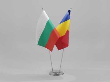 Romanya - Bulgaristan İşbirliği Bayrakları, Beyaz Arkaplan - 3D Hazırlama