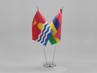 Mauritius - Kiribati İşbirliği Bayrakları, Beyaz Arkaplan - 3D Render