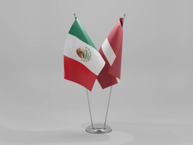 Letonya - Meksika İşbirliği Bayrakları, Beyaz Arkaplan - 3D Yapılandırma