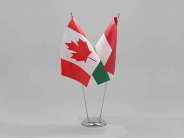 Macaristan - Kanada İşbirliği Bayrakları, Beyaz Arkaplan - 3D Render