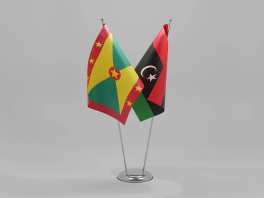 Libya - Grenada İşbirliği Bayrakları, Beyaz Arkaplan - 3D Renklendirme