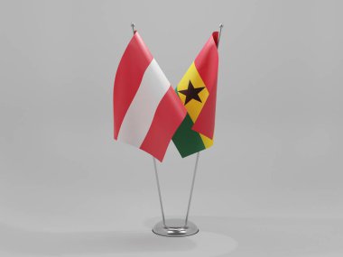 Gana - Avusturya İşbirliği Bayrakları, Beyaz Arkaplan - 3D Render