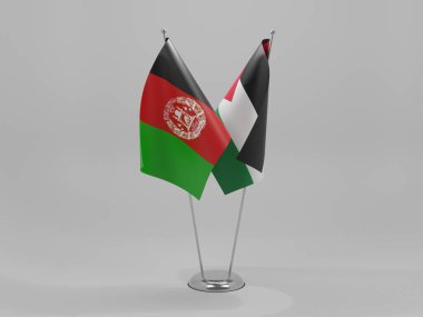 Filistin - Afganistan İşbirliği Bayrakları, Beyaz Arkaplan - 3D Render