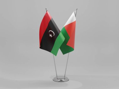 Madagaskar - Libya İşbirliği Bayrakları, Beyaz Arkaplan - 3D Render