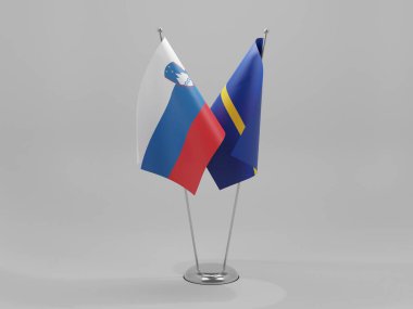 Nauru - Slovenya İşbirliği Bayrakları, Beyaz Arkaplan - 3D Render