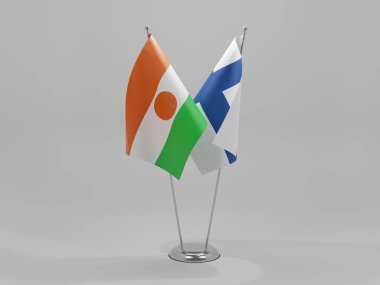 Finlandiya - Nijer İşbirliği Bayrakları, Beyaz Arkaplan - 3D Yapılandırma