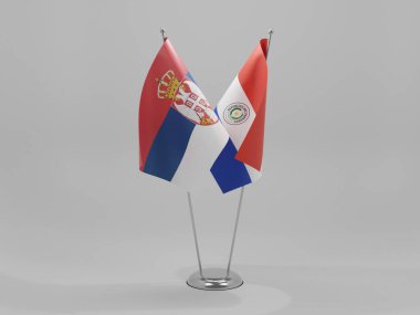 Paraguay - Sırbistan İşbirliği Bayrakları, Beyaz Arkaplan - 3D Hazırlama