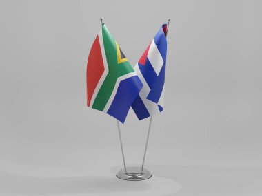 Küba - Güney Afrika İşbirliği Bayrakları, Beyaz Arkaplan - 3D Render