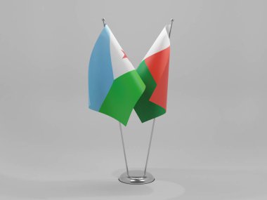 Madagaskar - Cibuti İşbirliği Bayrakları, Beyaz Arkaplan - 3D Render