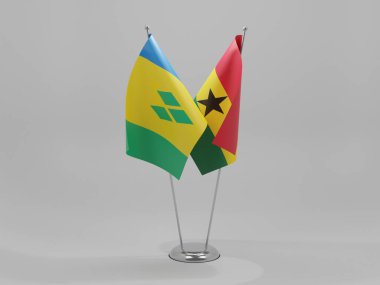 Gana - Saint Vincent ve Grenadines İşbirliği Bayrakları, Beyaz Arkaplan - 3D Render