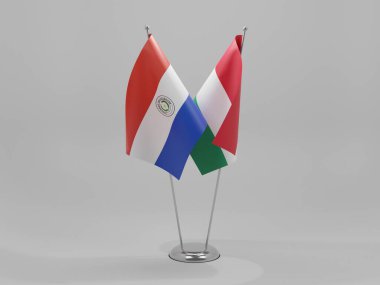Macaristan - Paraguay İşbirliği Bayrakları, Beyaz Arkaplan - 3D Render