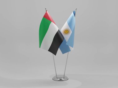 Arjantin - Birleşik Arap Emirlikleri İşbirliği Bayrakları, Beyaz Arkaplan - 3D Render
