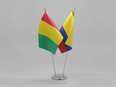 Kolombiya - Gine İşbirliği Bayrakları, Beyaz Arkaplan - 3D Render