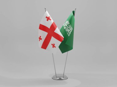 Suudi Arabistan - Georgia İşbirliği Bayrakları, Beyaz Arkaplan - 3D Render