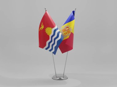 Andorra - Kiribati İşbirliği Bayrakları, Beyaz Arkaplan - 3D Render