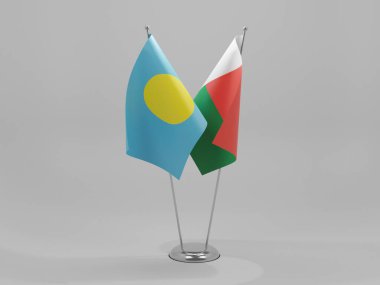 Madagaskar - Palau İşbirliği Bayrakları, Beyaz Arkaplan - 3D Render