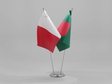 Bangladeş - Malta İşbirliği Bayrakları, Beyaz Arkaplan - 3D Render