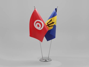 Barbados - Tunus İşbirliği Bayrakları, Beyaz Arkaplan - 3D Render