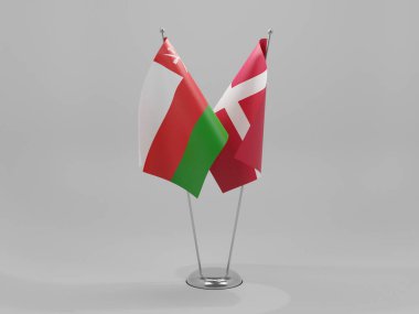 Danimarka - Umman İşbirliği Bayrakları, Beyaz Arkaplan - 3D Render