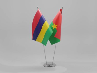 Burkina Faso - Mauritius İşbirliği Bayrakları, Beyaz Arkaplan - 3D Render
