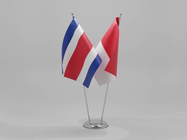 Endonezya - Kosta Rika İşbirliği Bayrakları, Beyaz Arkaplan - 3D Render