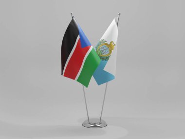 San Marino - Güney Sudan İşbirliği Bayrakları, Beyaz Arkaplan - 3D Render