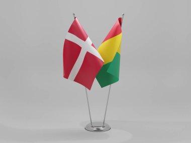 Gine - Danimarka İşbirliği Bayrakları, Beyaz Arkaplan - 3D Render