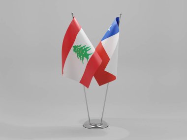 Şili - Lübnan İşbirliği Bayrakları, Beyaz Arkaplan - 3D Render