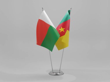 Kamerun - Madagaskar İşbirliği Bayrakları, Beyaz Arkaplan - 3D Render